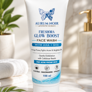 Aurum Noir Freshora Glow Boost Face Wash with AHA + BHA | Aloe Vera, Niacinamide & Vitamin E | Gentle Exfoliation with Cellulose Beads | For Acne-Prone Skin | 100 ml