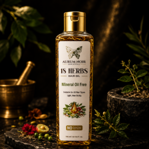 Aurum Noir 18 Herbs Hair Oil | Mineral Oil Free | Ayurvedic Hair Oil for Hair Growth, Hair Fall Control & Scalp Care | Non-Sticky | Suitable for All Hair Types | 190 ml