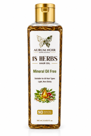 Aurum Noir 18 Herbs Hair Oil | Mineral Oil Free | Ayurvedic Hair Oil for Hair Growth, Hair Fall Control & Scalp Care | Non-Sticky | Suitable for All Hair Types | 190 ml