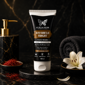 Aurum Noir Rayshield Bright Face Wash | AHA + BHA Blend | De-Tan & Dullness Care | Aloe Vera, Saffron, Grape Seed Extract & Vitamin E | Deep Cleansing Foam | 100 ml