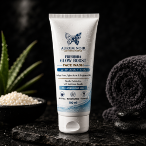 Aurum Noir Freshora Glow Boost Face Wash with AHA + BHA | Aloe Vera, Niacinamide & Vitamin E | Gentle Exfoliation with Cellulose Beads | For Acne-Prone Skin | 100 ml